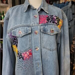 Denim Jacket with Colorful Accents Embroidered